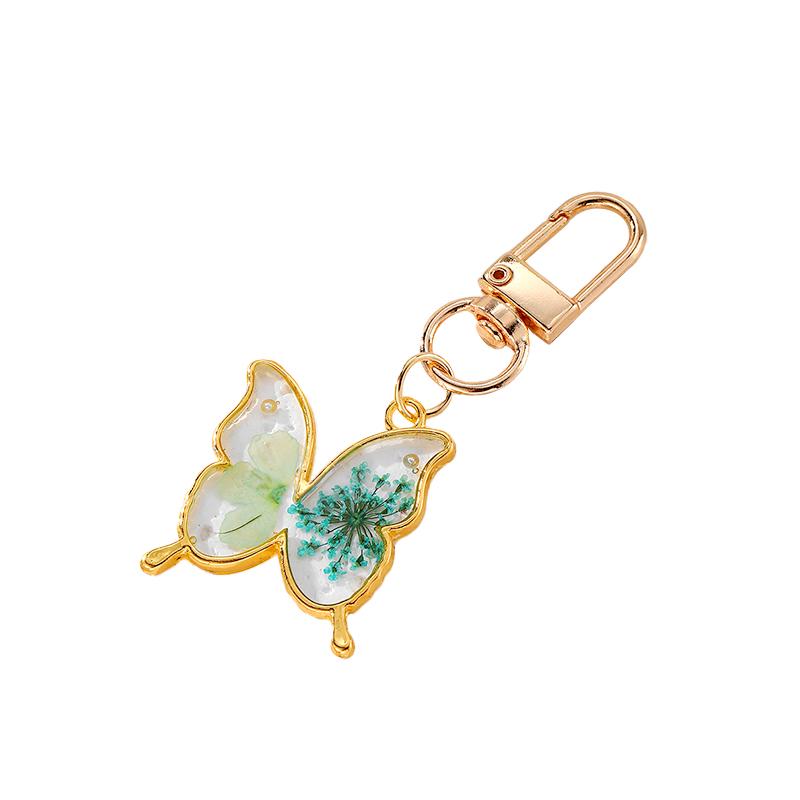 1PC Butterfly & Fishtail Colorful Resin Keychain Creative Waterdrop Metal Plated Dried Flower Key Holder Irregular-shaped