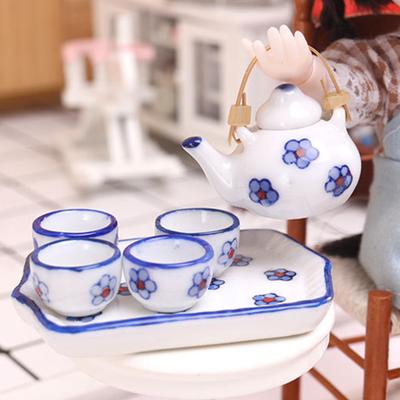 1 Set 1:12 Useful Realistic Compact Dollhouse Drinkware Flower Printing Tableware Kitchen Furniture Toy for Living Room