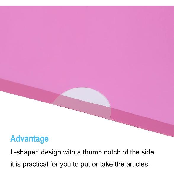 PATIKIL L Type Folders 12 Pack A4 Plastic File Project Pockets Clear Paper Document Jacket Sleeve for Office, Pink