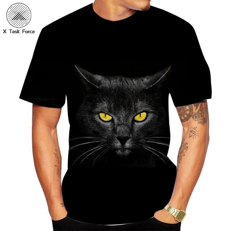 Summer Round Neck 3D Cat Printed Top Fashionable Casual Short Sleeved Men's T-shirts