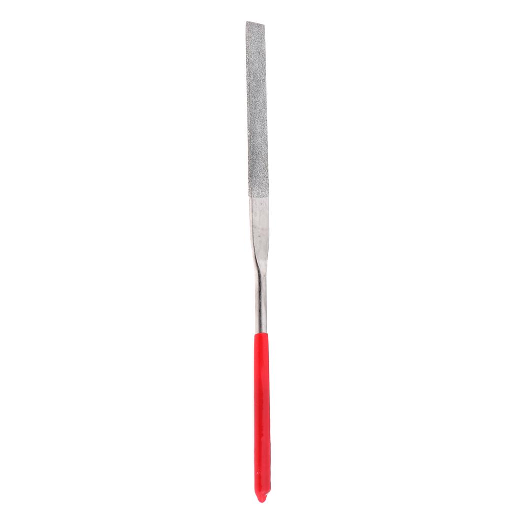 1 Pcs 180Mm Long Art Craft Flat Diamond File Grinding Tool Red Silver Tone