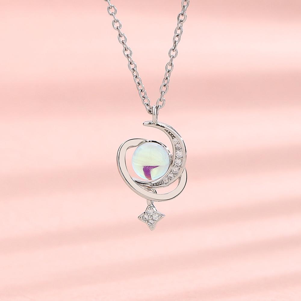 Moonstone Star Moon Necklace Same Surrounding Planet Diamond Clavicle Chain Light Luxury Simple Star Pendant Necklace