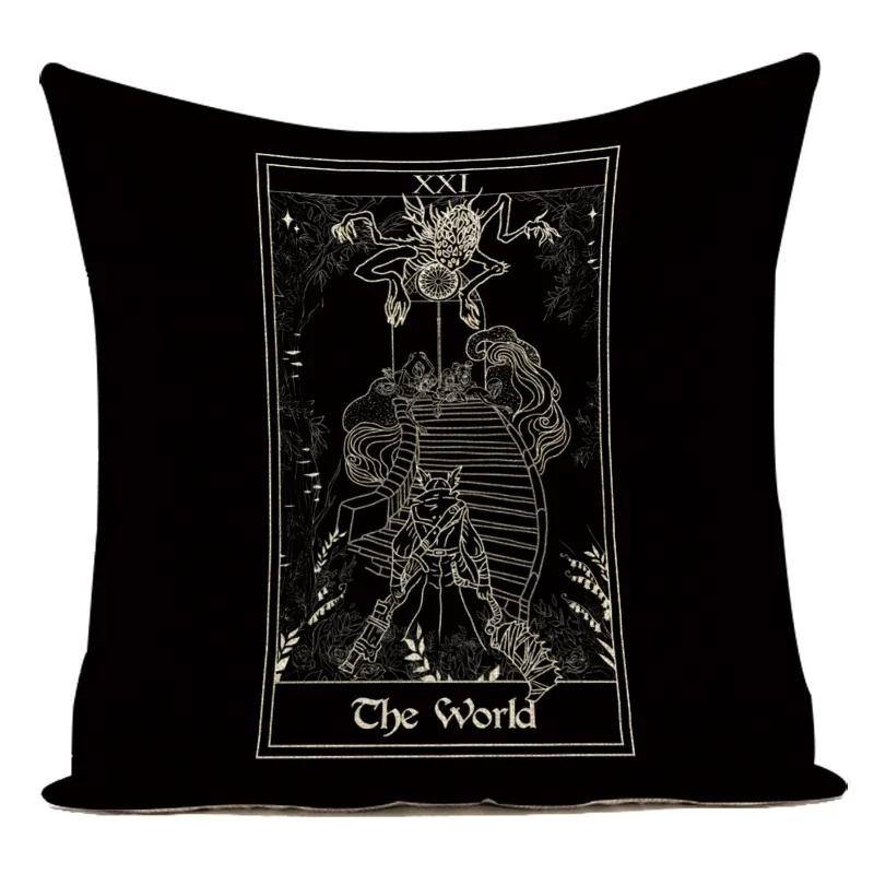 Horror Tarot Cushions Cover Bone Stand Decorative Cushioncovers Print Linen Pillows Black And White Portrait Pillows Cases Cojin