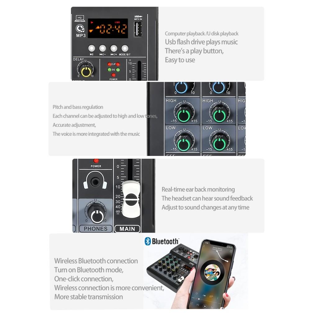 Professional Mixer Bluetooth 5.0 Computer Recording Live Broadcast Small Home Stage Audio Reverb System Sound Card Mixer