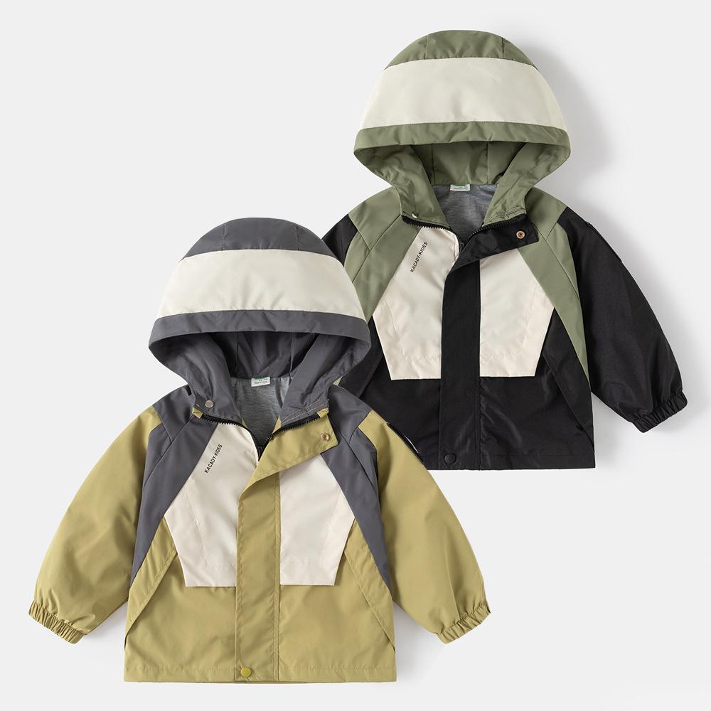 Spring and Autumn Colorblocking Boys Jacket Hooded Windbreaker Coat Children Clothes Kids Casual Zipper Outewear Top