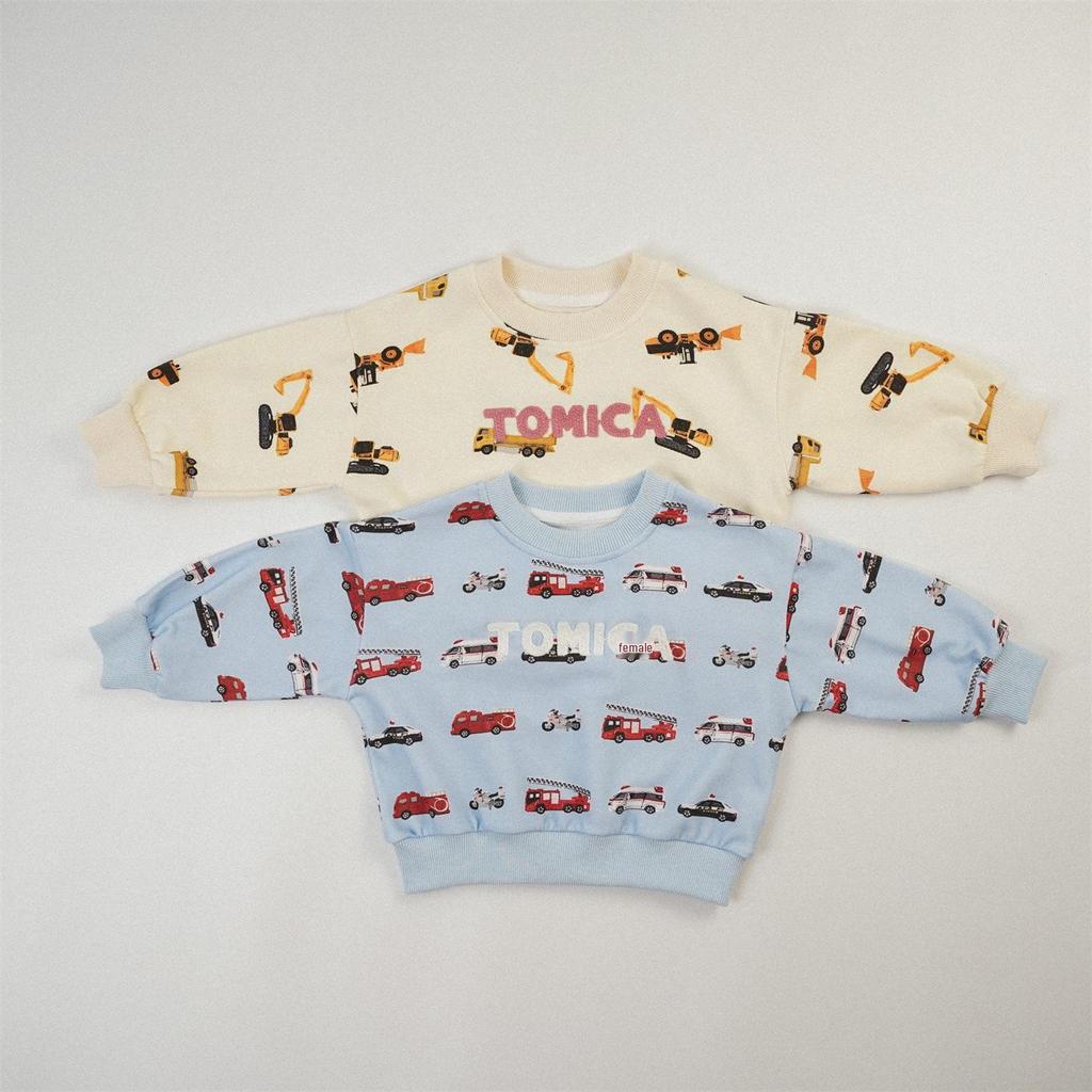 Chłopięca Bluza z Japońskim Kreskówkowym Koparką - Styl Wiosna/Jesień 2025 dla Małych i Średnich Dzieci