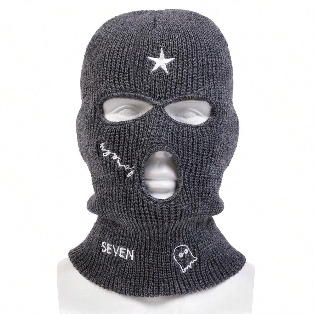 

Осенне-зимняя шапка-балаклава с вышитыми буквами, модная ветрозащитная и морозостойкая шапка-пуловер, спортивная кепка для катания на лыжах, теплые шапки-бини темно серый