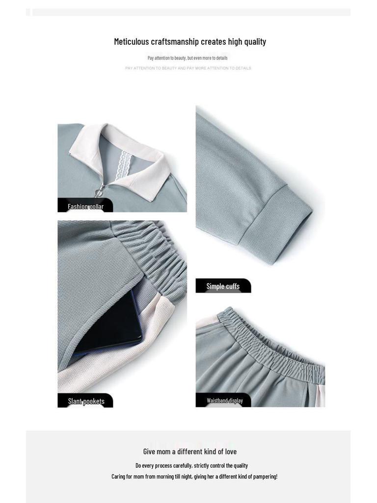 Freizeit-Sportbekleidung für Damen für Frühling & Herbst: Stilvolles, lockeres Zweiteiler-Set mit langen Ärmeln für die mittlere und ältere Generation