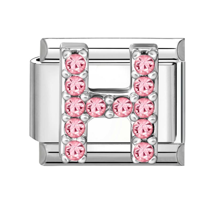 1pz Micro Intarsiato Zirconia Rosa Full Zircone 26 Lettere Inglesi Fascino Italiano Adatto Bracciale in Acciaio Inossidabile da 9mm Gioielli Fai da Te