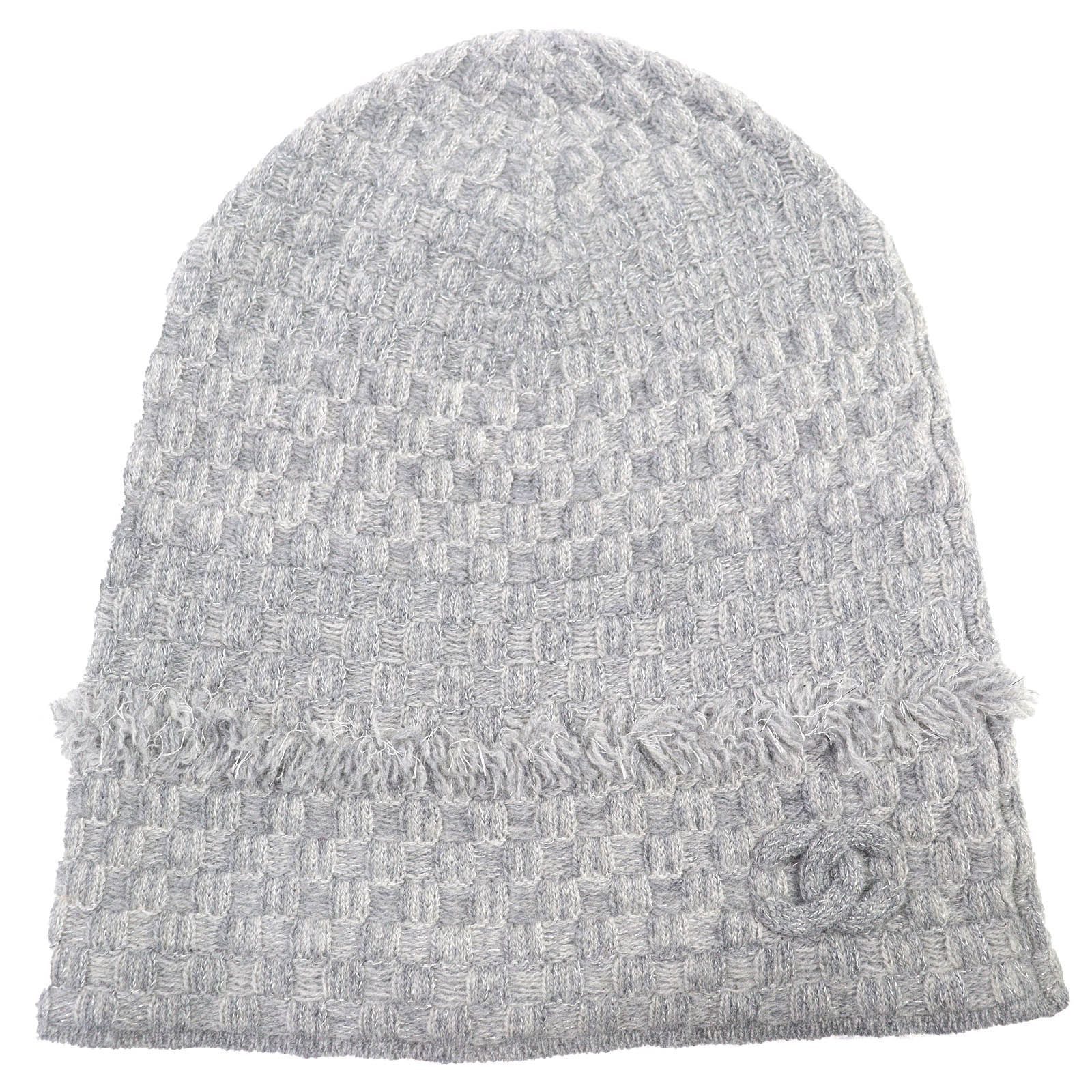 

Чудова в язана шапка CHANEL з дизайном бахроми та логотипом COCO, в язана блискучою пряжею, кашемір 16B, б/в