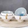 ZISIZ Japanese Style Black Rim Ceramic Rice & Soup Bowl