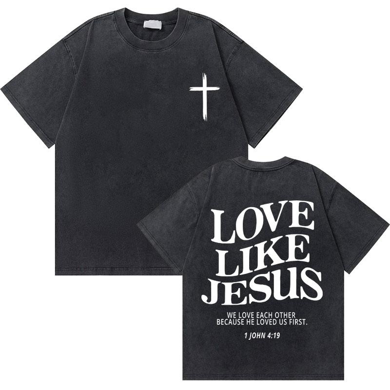 Washed Christian Religious Jesus Forgive Them Father Tshirt Men Women Fashion Oversized Short Sleeve Summer Male Vintage Tees