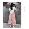 Casual Loose Solid Color High Waist Long Cargo Pants For Kids Girls