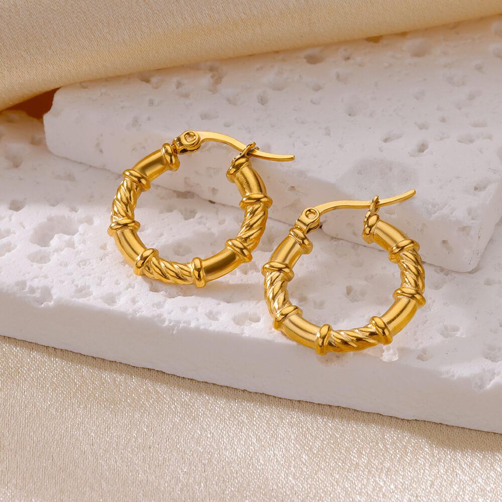Trendy Round Stainless Steel Hoop Earrings for Women Simple Gold Color Earring Waterproof Ear Piercing Zircon Birthday Gifts
