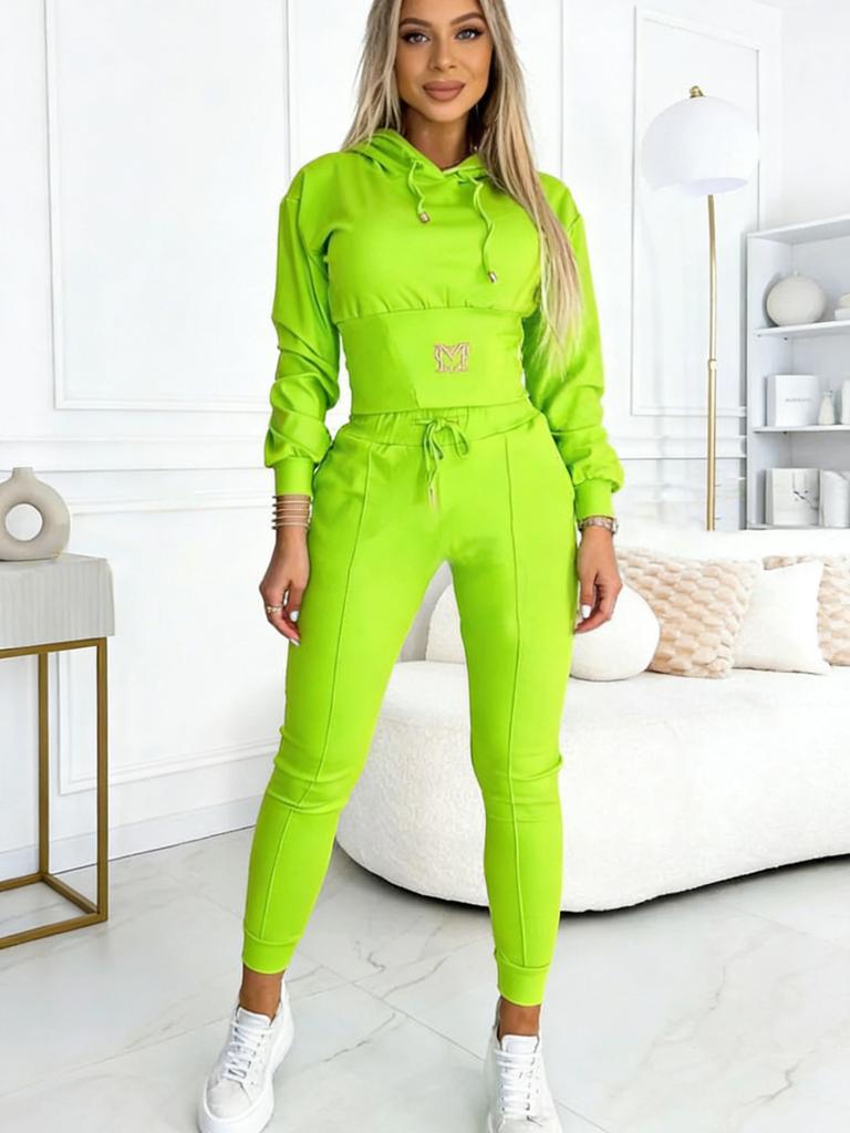 New Autumn Winter Waist Shaping Casual Sports Set with Hood Top and Pants Outfit