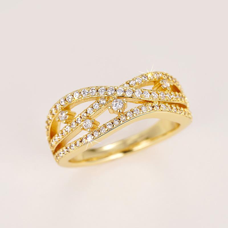 

Кольцо, Многослойное полое медное кольцо с цирконом, Роскошные креативные дизайнерские украшения 10