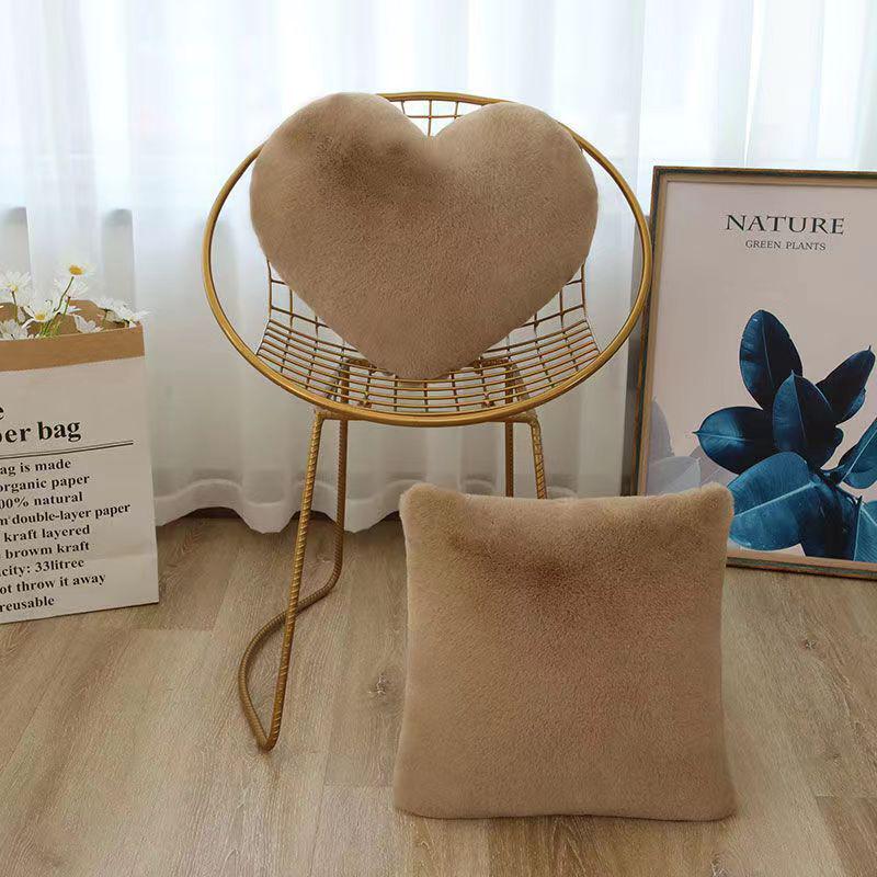 Faux Rabbit Fur Long Plush Lumbar Support Throw Pillow