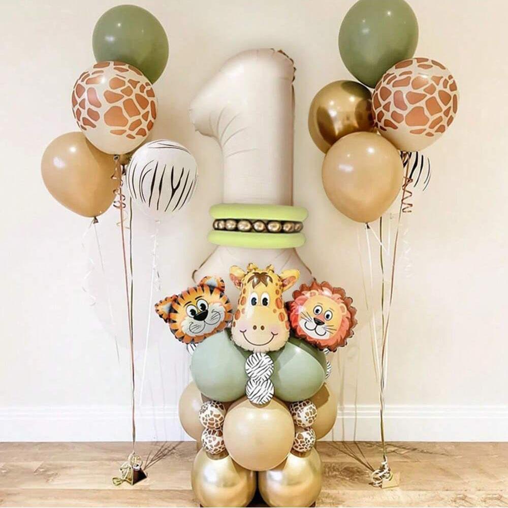 40pcs Jungle Retro Animal Balloon Set Lion Giraffe Balloon 1-9 Birthday Decoration Anniversary Jungle Theme Party Decoration