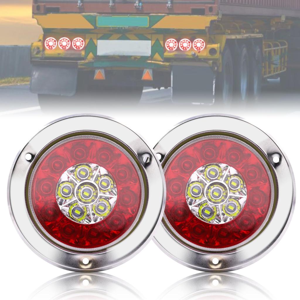 Biqing Round Trailer Tail Lights, 16 LED Truck Rear Brake Stop Lights Waterproof Lamp