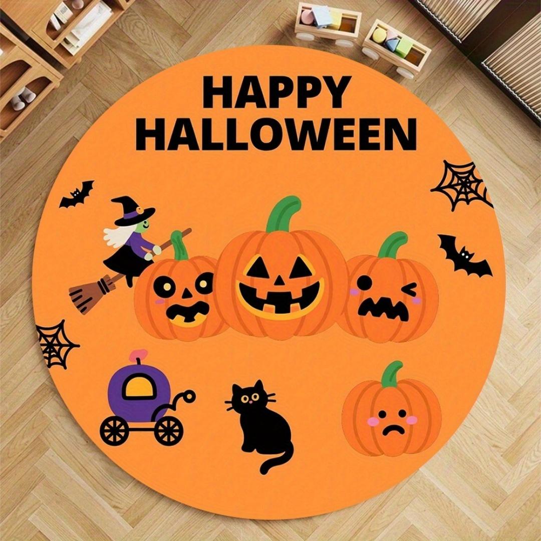 

Halloween White Elf Ghost Round Carpet Non-Slip Doormat for Party Home Decor Pumpkin Living Room Sofa Bedside Rugs Floor Mats 100x100cm