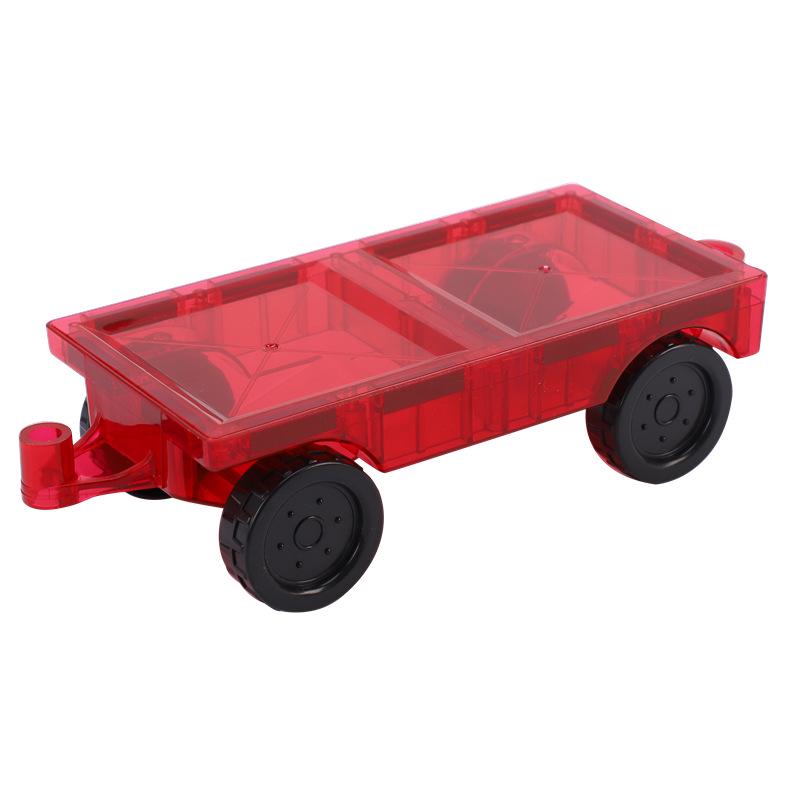 Stained Glass Magnetic Tiles Refill Pack: Educational Magnetic Stickers & Wooden Building Blocks Puzzle, Ferris Wheel, and Small Car.