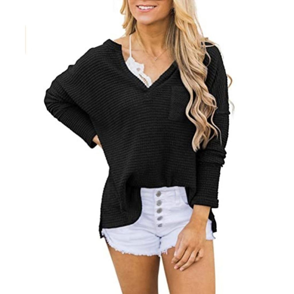 Women's V-neck Fashion Long Sleeve Minimalist Casual Split Plus Size Loose Top