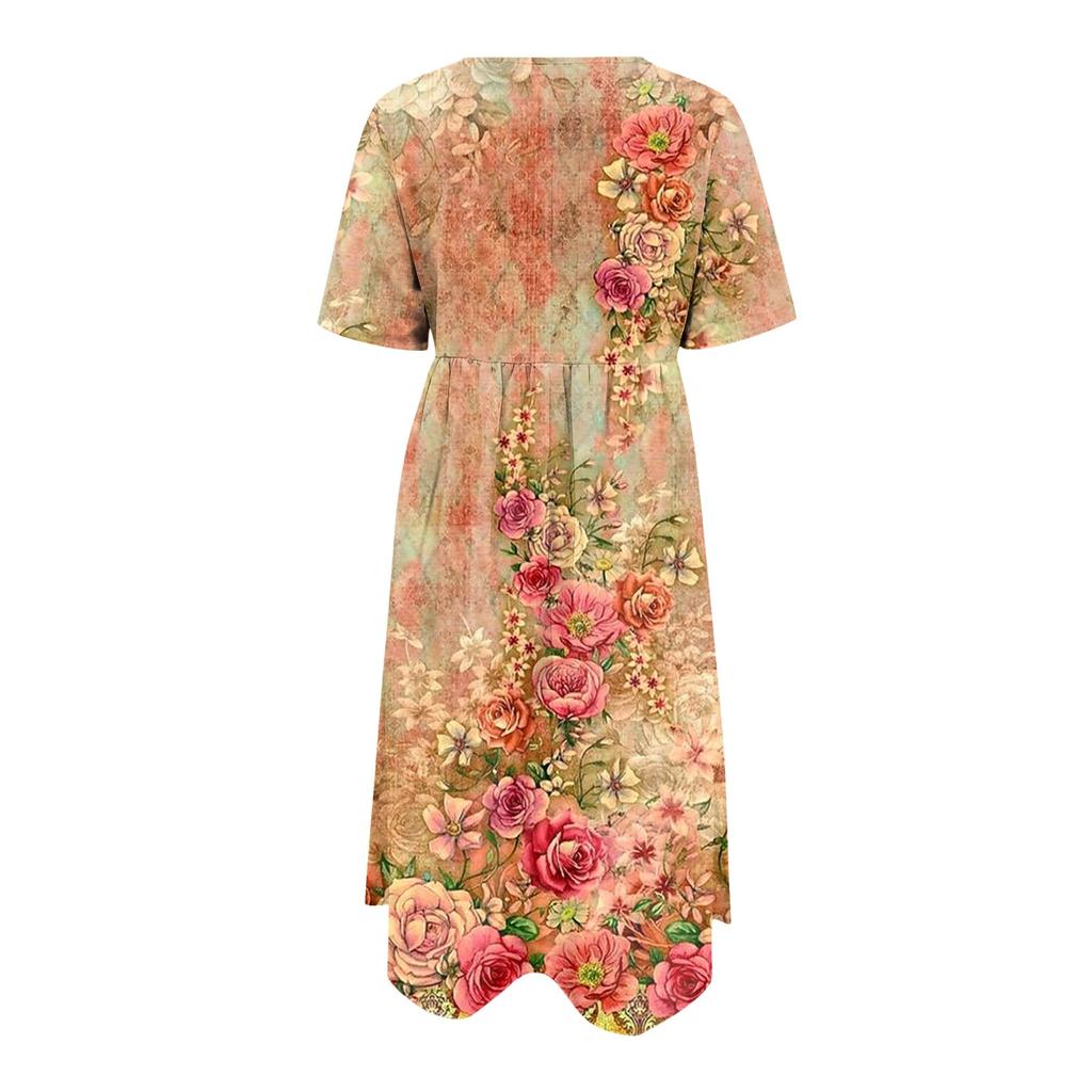 Women's Casual Dresses Printed Dresses Summer Dresses Printed Pleated Round Neck Midi Dresses Basic Classic Outdoor Daily Short Sleeve Loose Dresses