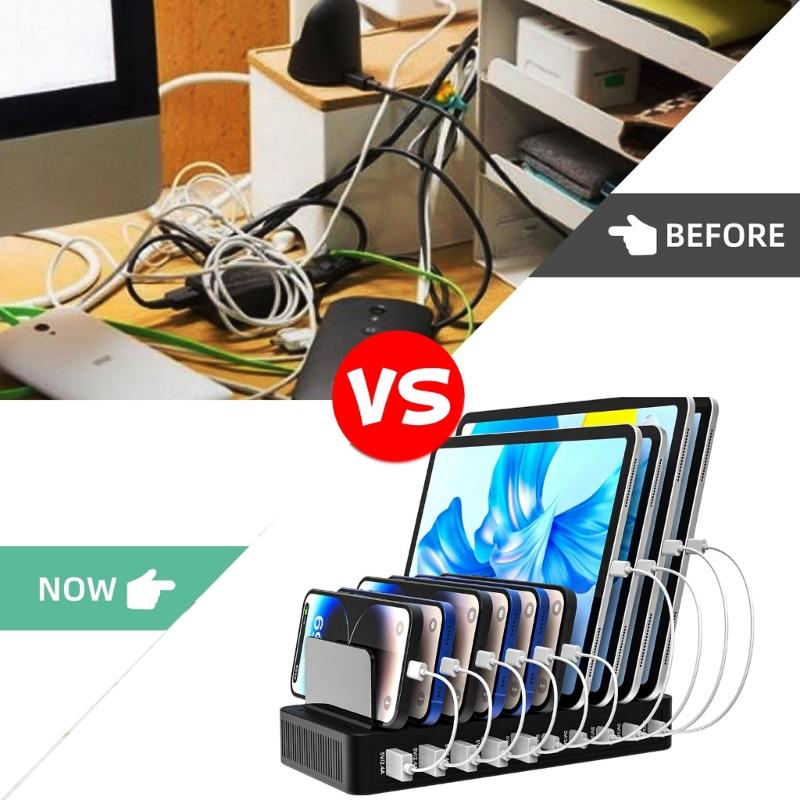 Intelligent European Plug Desktop Chargers with 10 Ports 5 USB 5 Type C ABS Material for Organized Multi Device Charging