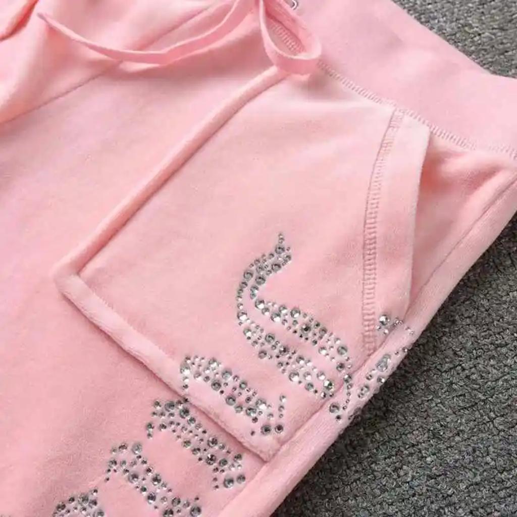 2 Pieces of Women's Outfit Fall Winter Women's Tracksuit Crystal Hoodies and Pant Sets Y2K Velvet Tracksuit