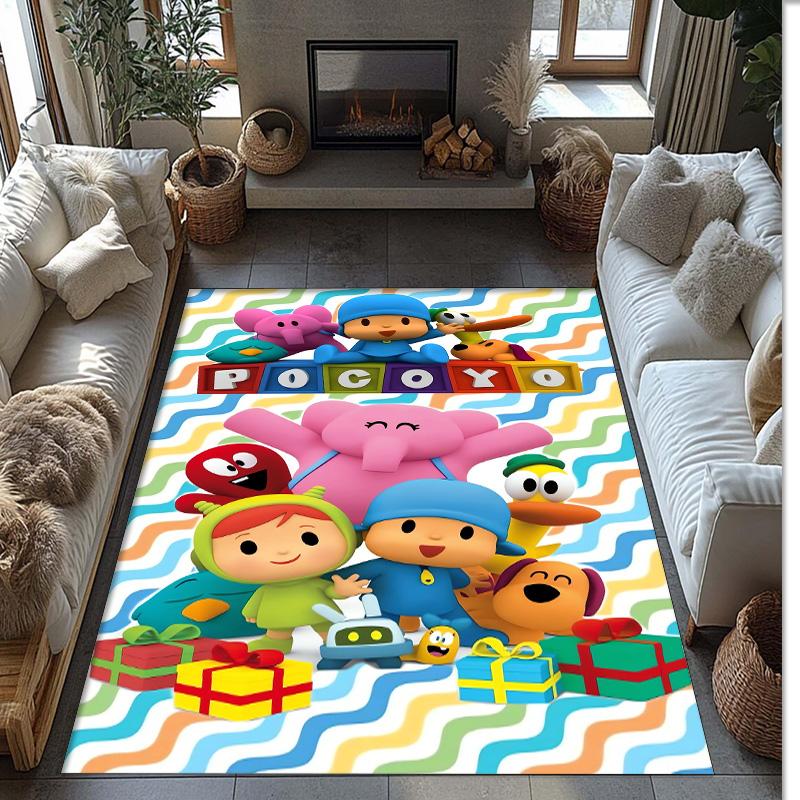 Pocoyó Cartoon Crystal Velvet Rug, Soft Anti‑Slip Crystal Velvet Carpet for Living Room Bedroom Home Decor