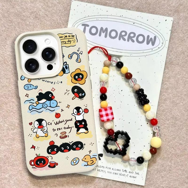 Case For Redmi Note 14 4G 13 12 PRO 5G Plus 11S 13C 14C 12C 12 13 A5 A3 Bracelet Chain Cute Pingu PU Leather Cover