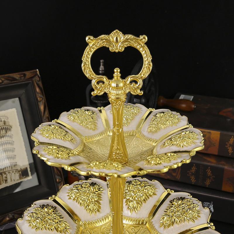 Golden European Classical Fruit Plate Home Living Room Multi-layer Fruit Plate Modern Coffee Table Light Luxury Candy Plate Dim Sum Plate