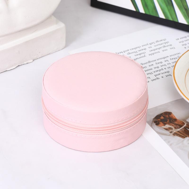 Portable Round Jewelry Box Necklace and Earring Storage Case Travel Jewelry Case PU Leather Display Box