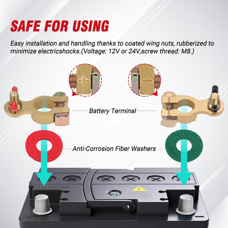 1Pair Car Battery Terminal Connectors Protector Wire Cable Clamp Adjustable Conductive Caps Stud Type Cable Positive Negative