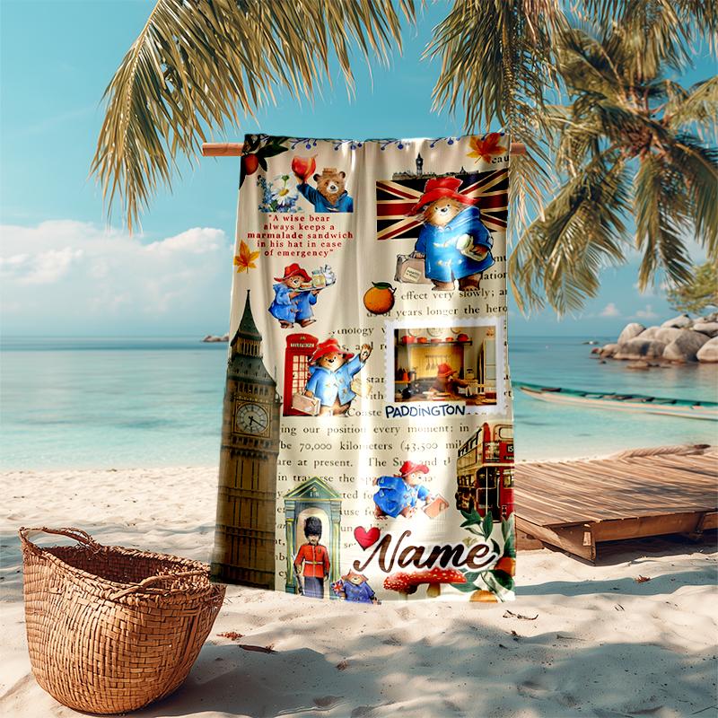 Personalized customized proof beach towel with Paddington Bear pattern - soft, absorbent,quick-drying,perfect swimming,camping&bathing