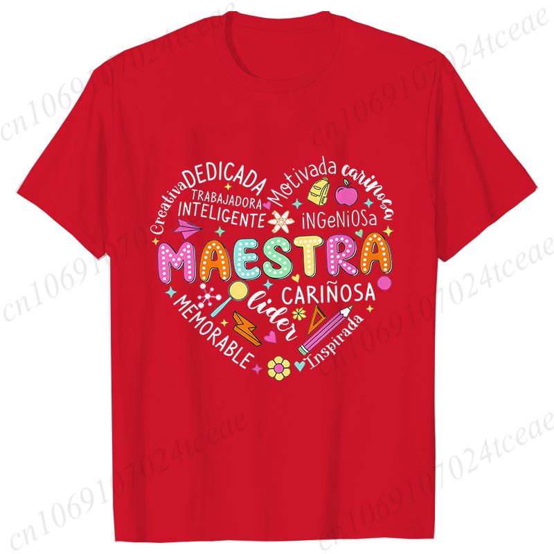 Spanish Maestra Women Girl T-shirt Casual Short Sleeve Round Neck Fashion Tee Shirt Teacher Comfy Tee Top Teacher Summer Clothes