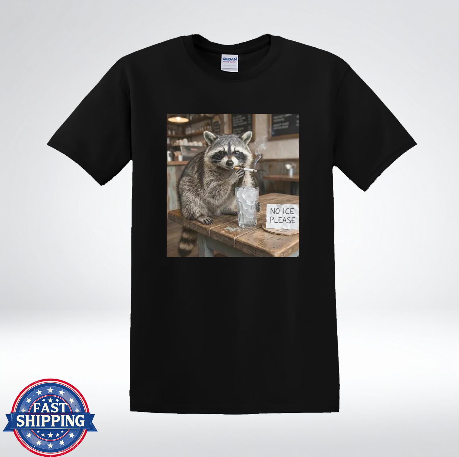 No Ice Please Funny Raccoon Cafe Meme Graphic T-Shirt XXXL