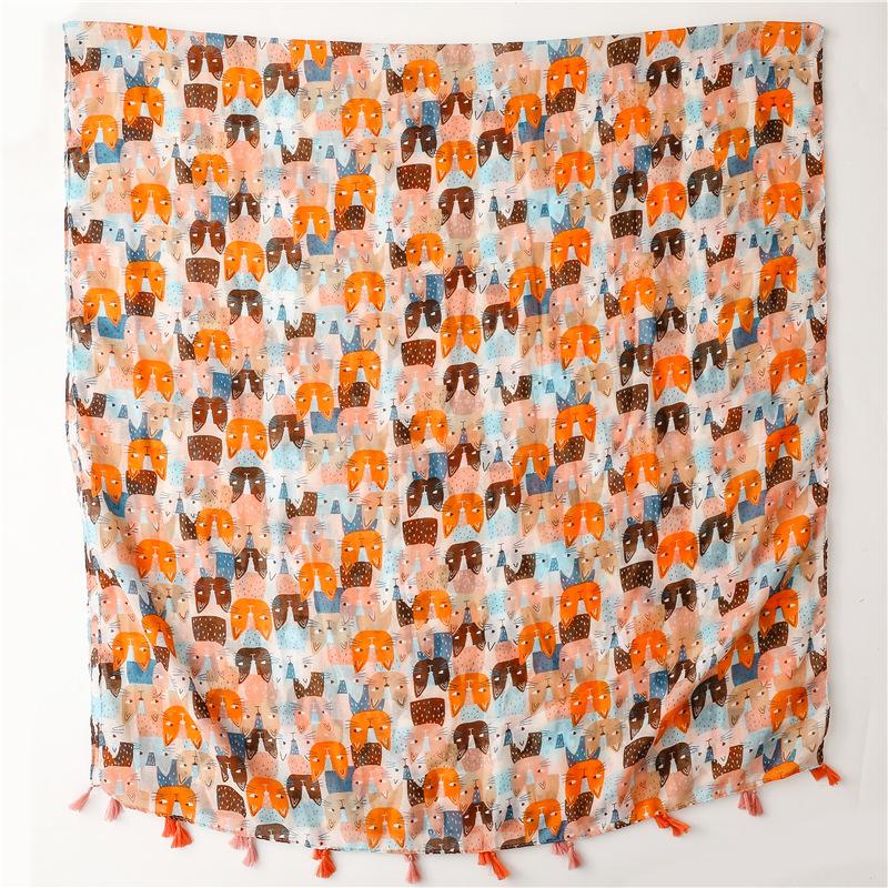 Lovely Animal Cat Pattern Tassel Viscose Shawl Scarf Lady High Quality Wrap Thin Pashmina Stole Bufandas Muslim Hijab 180*90Cm