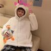 Felpa con cappuccio da donna Harajuku Kawaii con cerniera Felpa da donna Rana giapponese Spessa cappotti di lana d'agnello oversize Tendenza abiti invernali caldi