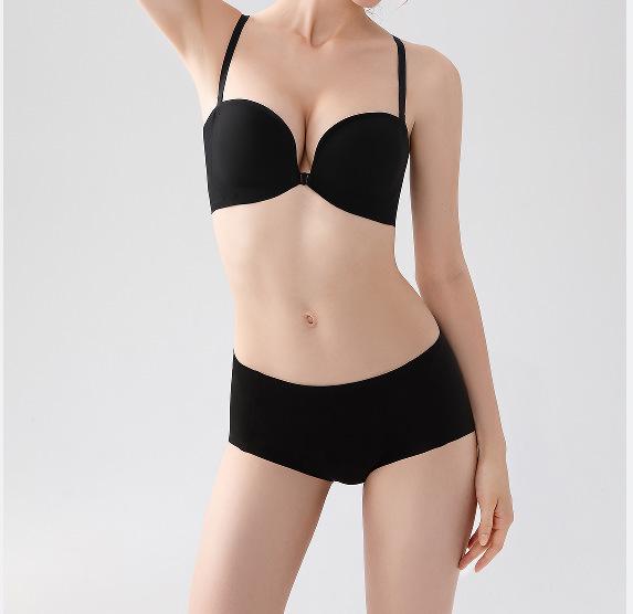 Front-Buckle Strapless Push-Up Bra for Small Breasts with Anti-Slip Pasties and Invisible Support