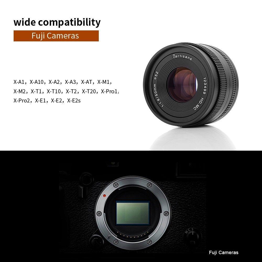7artisans 50mm Manual Focus Lens Widely Fits Compact Mirrorless Cameras Fuji XM2 X Black F1.8 APS-C X-A1 X-A10 X-A2 X-A3 A-AT X-M1 X-T1 X-T10 X-T2