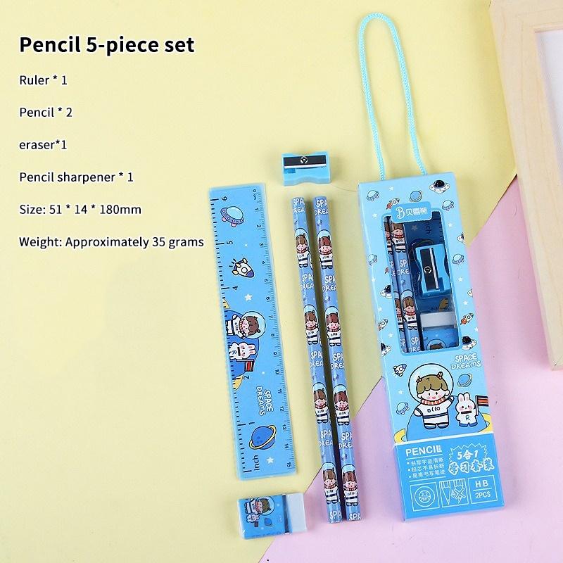 5/6Pcs Cartoon Stationery Set With Pencil Ruler Eraser Sharpener Notebook For Kids Students Back To School Daily Study Gifts