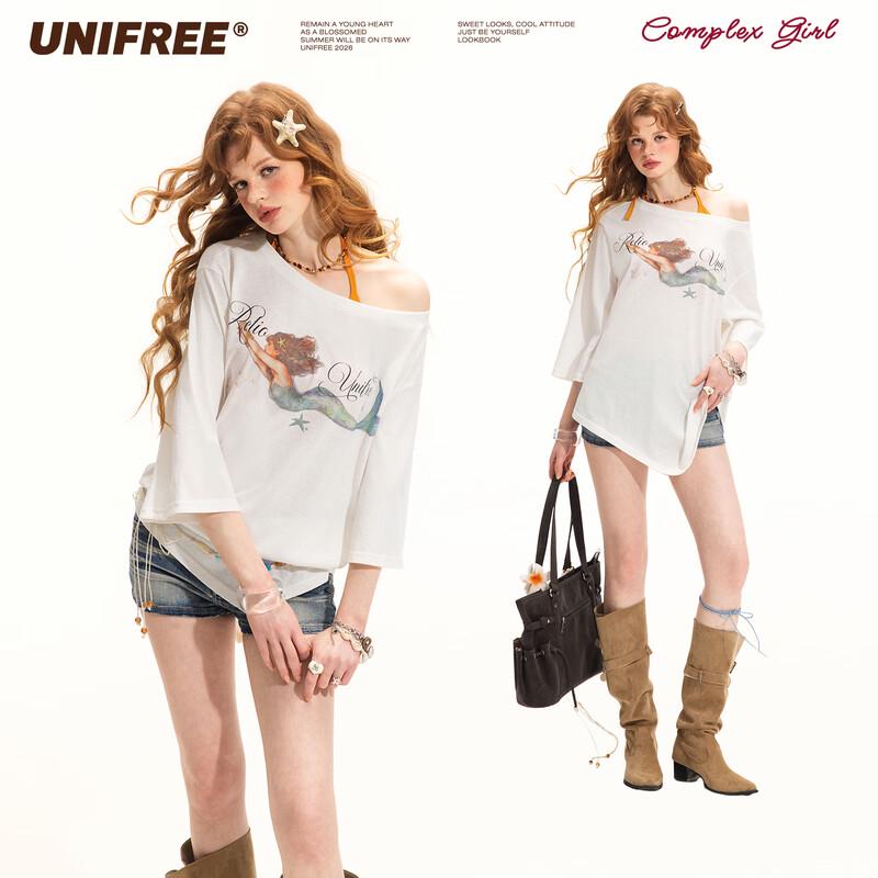 

UNIFREE Dreamy Mermaid Print Loose T-Shirt L