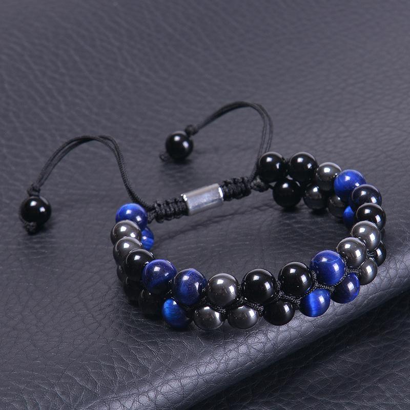 Trippel Skydd Armband 8mm Pärlor Armband Tigeröga Svart Obsidian Hematit Armband för Män Kvinnor Helande Kristall Armring