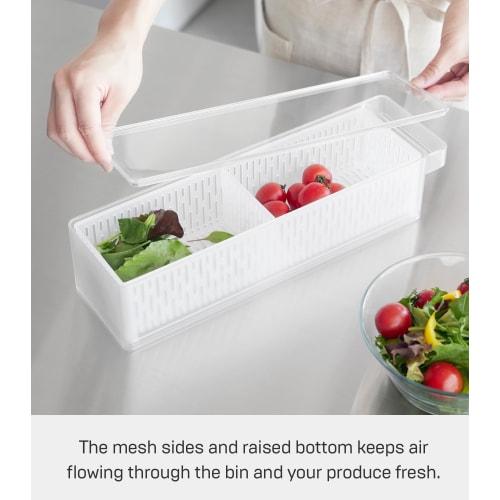 Yamazaki Tower Refrigerator-Suitable Colander Bowl with Lid and Divider, White, Container: W37.5 x D11 x H8.5cm, Dishwasher-Safe, Storage Container, M