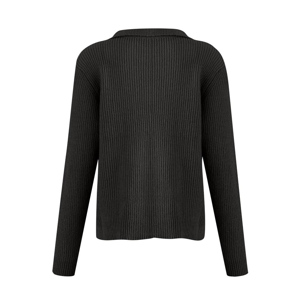 Pull-over pour femme à la mode, couleur unie, à revers, manches longues, tendance et polyvalent