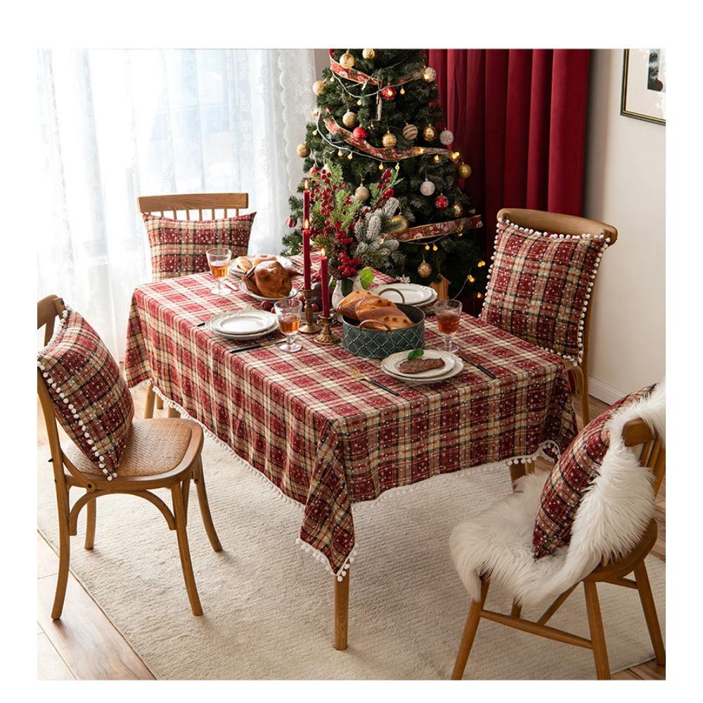 Christmas Table Cover Red Plaid Simple Tablecloth for Hotel Decor