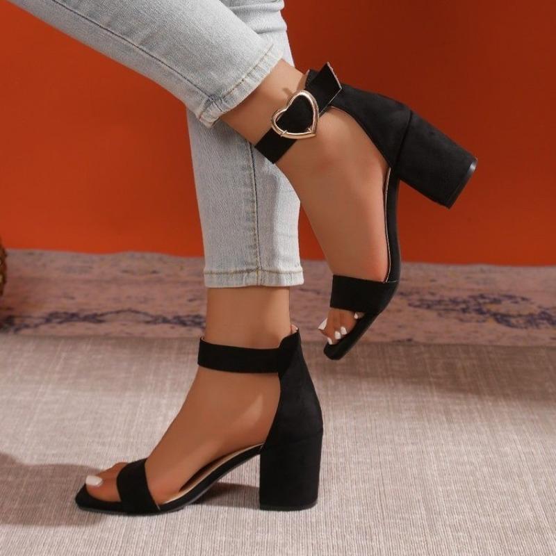 Fashion Women Sandals New Summer Fashion Sandals Medium High Heels Outdoor Elegant Wedding Shoes Bridal Plus Size Buckle Strap Sandals