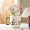 Linglong Flower Coffee Cup Saucer Set High Value Ceramic Mug Original Watercolor Fashion Ceramic Coffee Cup Saucer
