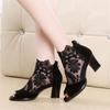Sexy Lace Summer Slipper  Medium Heel Plus Size Sandals Breathable Mesh Fashion Comfortable High Heels